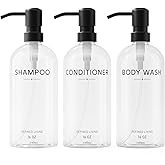 Shampoo and Conditioner Dispenser Set,3 Refillable 16oz Bottles with Stainless Steel Pumps – Shower Soap Dispensers for Bathroom, Hotel or Airbnb (Transparent, 3-Pack)
