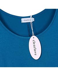 clearlove Mujer Elegante Vestido de verano sólido cuello redondo frío hombro suelto Casual blusa vestido