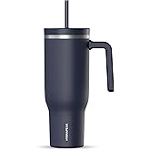 Hydrapeak Voyager 40 Oz Stainless Steel Tumbler with Handle, Insulated Water Bottle With Straw & Lid, Cupholder Friendly Reusable Travel Mug (Navy)