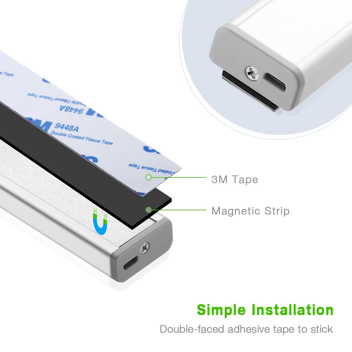 Housmile 24 LED Wireless Motion Sensing Wardrobe Lights, Portable USB Rechargeable Closet Lights, DIY Stick-on Anywhere (2 Packed)