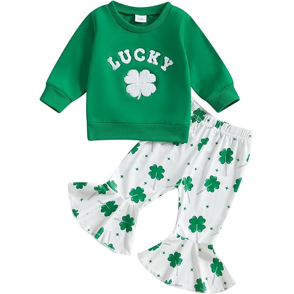 Toddler Girl St. Patrick's Day Outfit Set - Lucky Clover Top & Pants