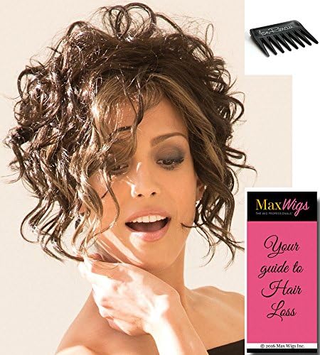 Sonoma Wavy Bob Color Caramel Brown - Noriko Wigs Women's Synthetic A-Line Cut Chin Length Tapered Nape Loose Curls Bundle with MaxWigs Costume Wig Care Guide