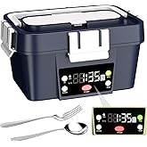 Gorgeous Cordless Electric Lunch Box, Smart Timer Auto Heating Lunch Box with Large Capacity, 10000mAh Rechargeable Food Warmer for Work, Car, Home, Leakproof Bento Container for Adults (Dark Blue)