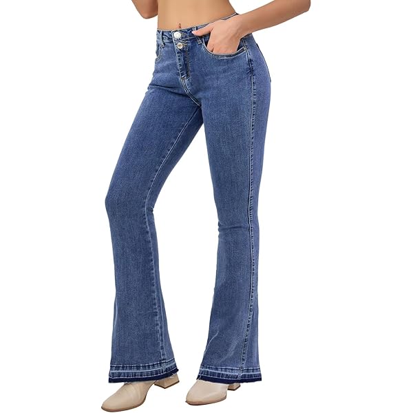 Zenana Colored Denim Flares with Frayed Hem Jeans (US, Alpha