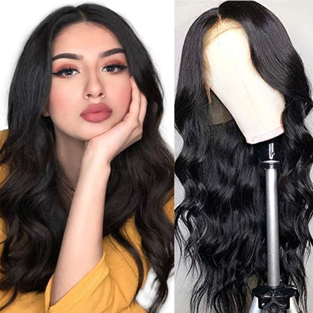 Ucrown Hair Lace Front Wigs Brazilian Body Wave Human Hair Wigs For Black Women 150% Density Pre Plucked with Baby Hair Natural Black (12inch-BW.)