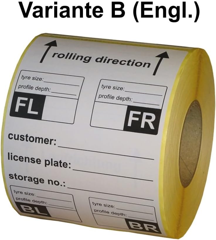TYRE/Tire Storage Labels Labels Extra Strong Adhesive – 100 x 150 mm – 200 pcs – Option B – English