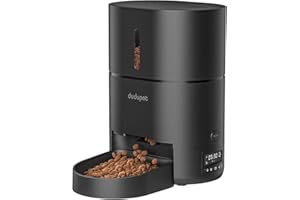 DUDUPET Automatic Cat Food Dispenser - 17cup/135oz Timed Automatic Cat Feeders Battery-Operated with 180-Day Battery Life, 6 Meals 120 Portions Per Day, 10S Dining Voice Record, Black