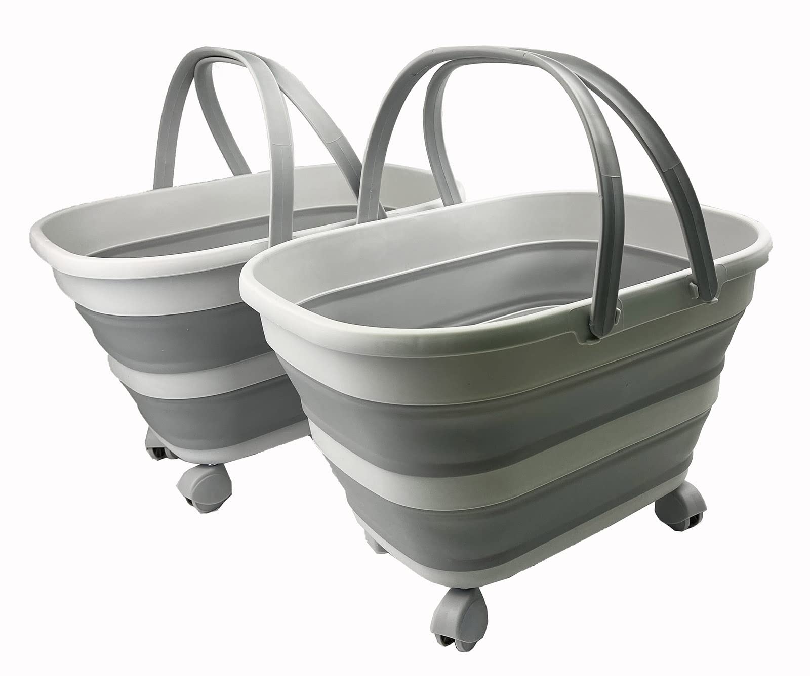 SAMMART 17L Collapsible Basket with Handle - Portable Outdoor Picnic Basket/Crater and 360˚ rotating wheels - Foldable Shopping Bag - Space Saving Storage Container (Grey (Set of 2), 2)