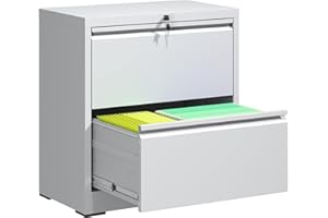 VIYET 2 Drawer Lateral File Cabinet with Lock, Filing Cabinets for Home Office, Storage Cabinets for Hanging Files Letter/Legal/F4/A4, Require Assembly(White)