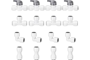 HAOCHEN 3/8" O.D.Quick Connect Fittings,Food Grade 3/8" Push to Connect Fittings,3/8" Water Line Fittings for RO(Reverse Osmosis) Systems(Ball Valve+T+Union Connector+Elbow Connector,16 Pcs)