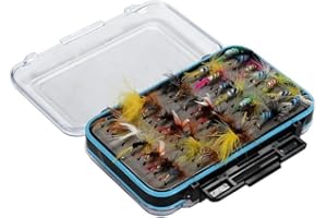 64pcs Dry Flies Bass Salmon Trouts Flies Nymph and Streamer Fly Fishing Kit Waterproof Fly Box for Trout Fishing