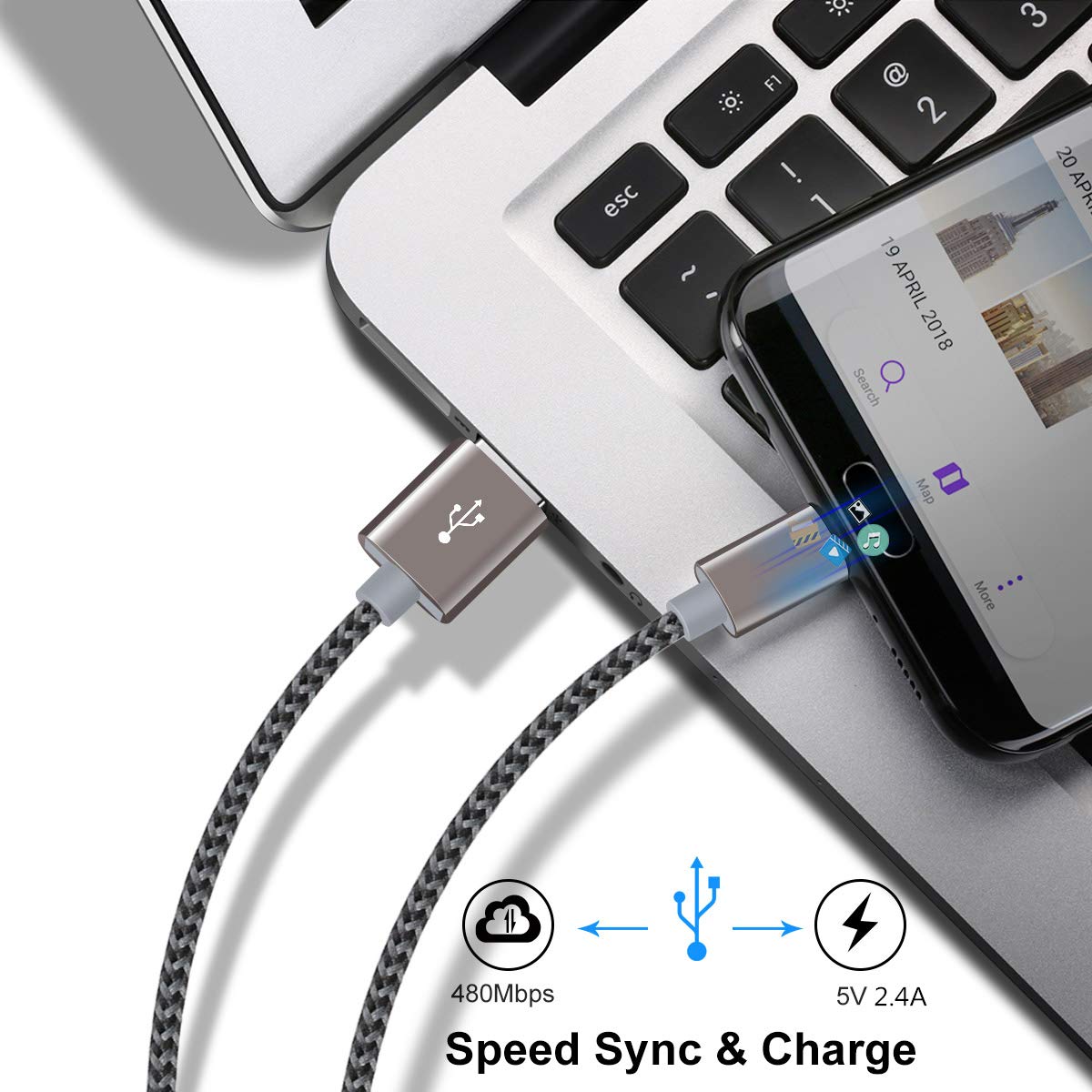 USB C Cable, OTISA [3Pack/6ft] Nylon Braided USB Type C Cable Fast Charging USB C Charger Compatible with Samsung Galaxy S8/S9/S10/S8+, Note 9/8, Sony Xperia XZ, Google Pixel - Gold, Grey