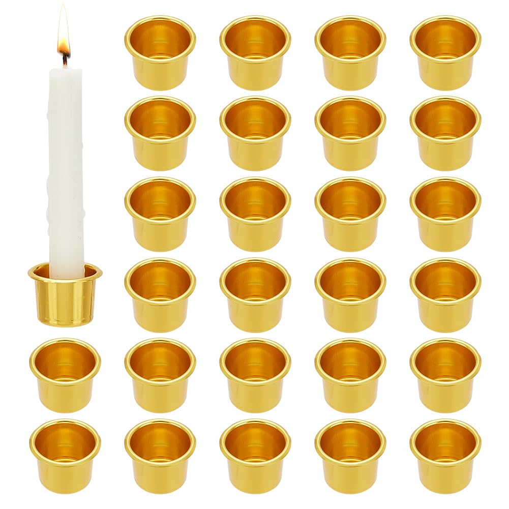 PH PandaHall 30pcs Gold Candle Holders, 27mm/1inch Candlestick Holder Cups Metal Candle Cups Aluminum Candle Drip Protectors Empty Candle Inserts Case for Candle Making Christmas Wedding Table Decor