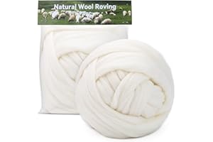 MORFEN 9.5 Oz Wool Roving, Wool Yarn, Needle Felting Wool, Fibre Wool Roving Top, Pure Wool, Spinning Wool Roving for Wool Felt Supplies, DIY DIY Halloween Decorations Craft Materials(White)
