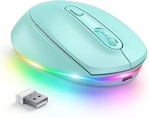 seenda Wireless Mouse, Ultra Silent Rechargeable Light Up Cordless Mouse with USB Receiver, Less Click Noise, Portable Computer Mice for PC Laptop Notebook, Mint