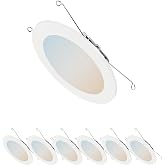 HALO HLBT 6 inch LED Recessed Light Slim Trim Retrofit 5CCT 765lm 6PK | slim disk wafer retrofit can light LED trim, wet-rated for showers and outdoor use, 2700K-5000K, Dims to 5%
