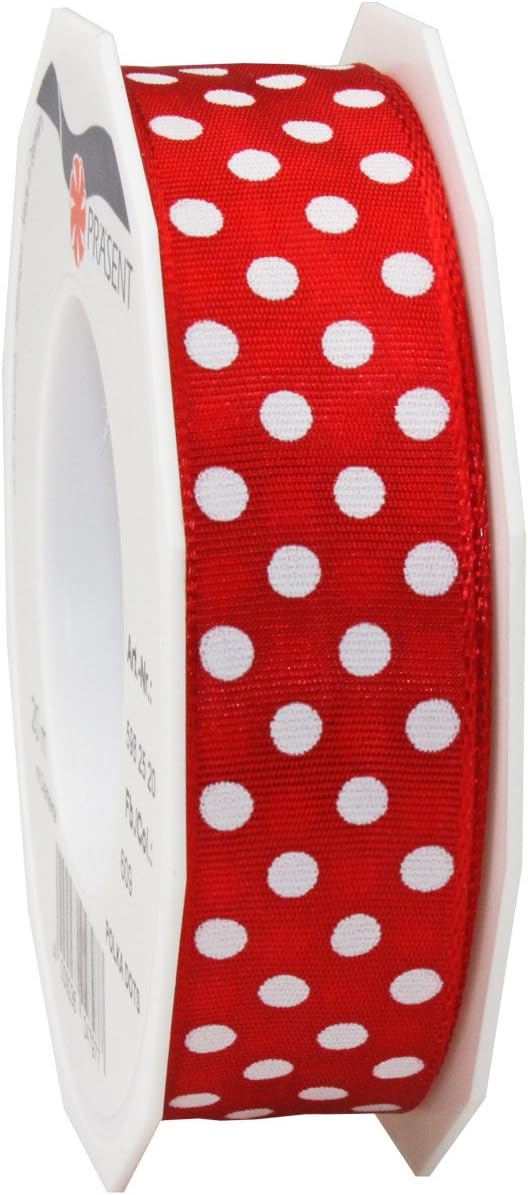 Präsent - Polka Dots Wired & Printed Ribbon Red 25 mm Width, 20 m Length, Yellow, 25mm - 20m