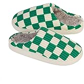 Yueerlu House Slippers for Woman Men, Fuzzy Checkered Mens Womens Slippers Warm Memory Foam House Shoes Indoor Outdoor with Faux Fur Lining