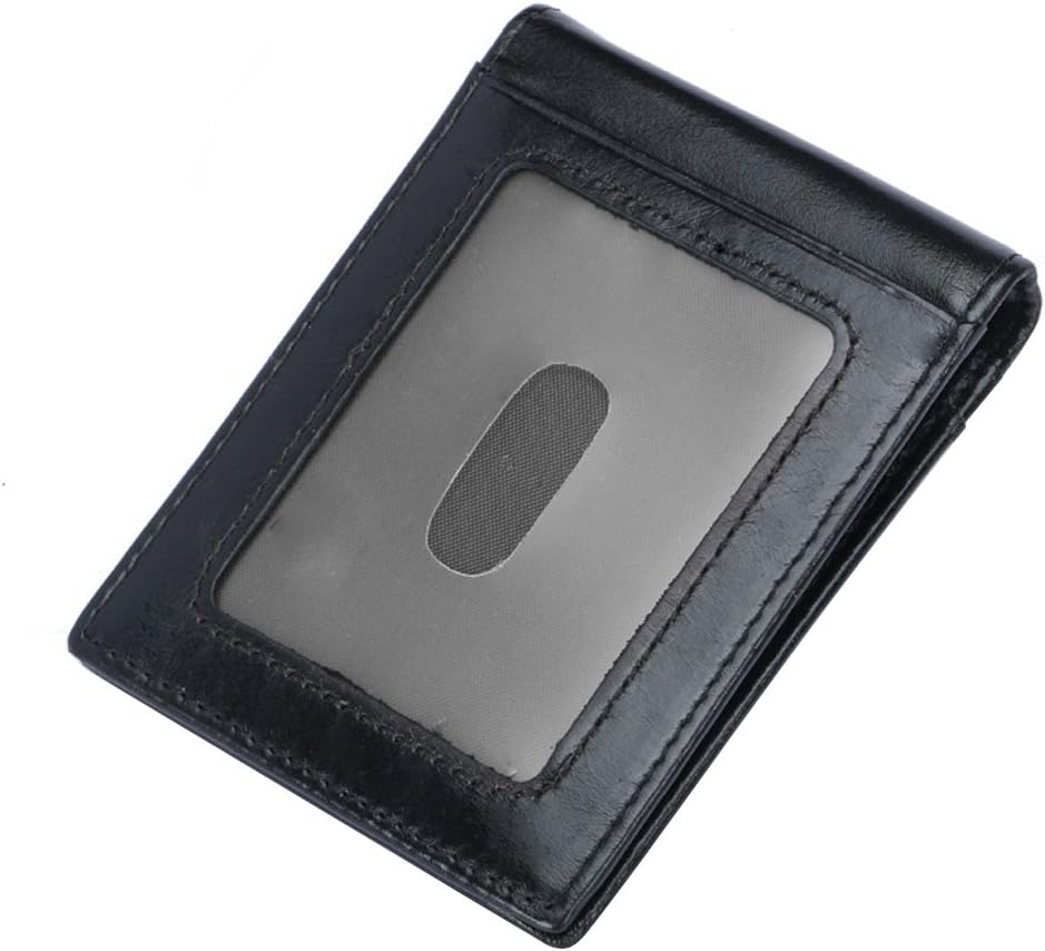 RFID Blocking Men's Genuine Leather Wallet, Minimalist Front Pocket Wallets Money Clip Credit Card Holder, Black