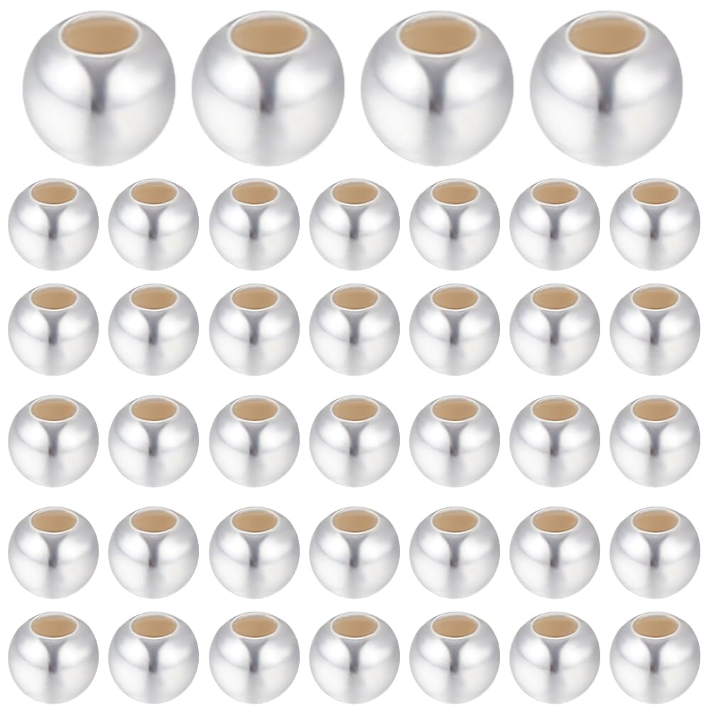 Beebeecraft 1 Box 100Pcs 2.5mm Spacer Beads Sterling Silver Smooth Round Large Hole Loose Ball Beads for Jewellery Making Bracelets Necklace Hole 1.1mm