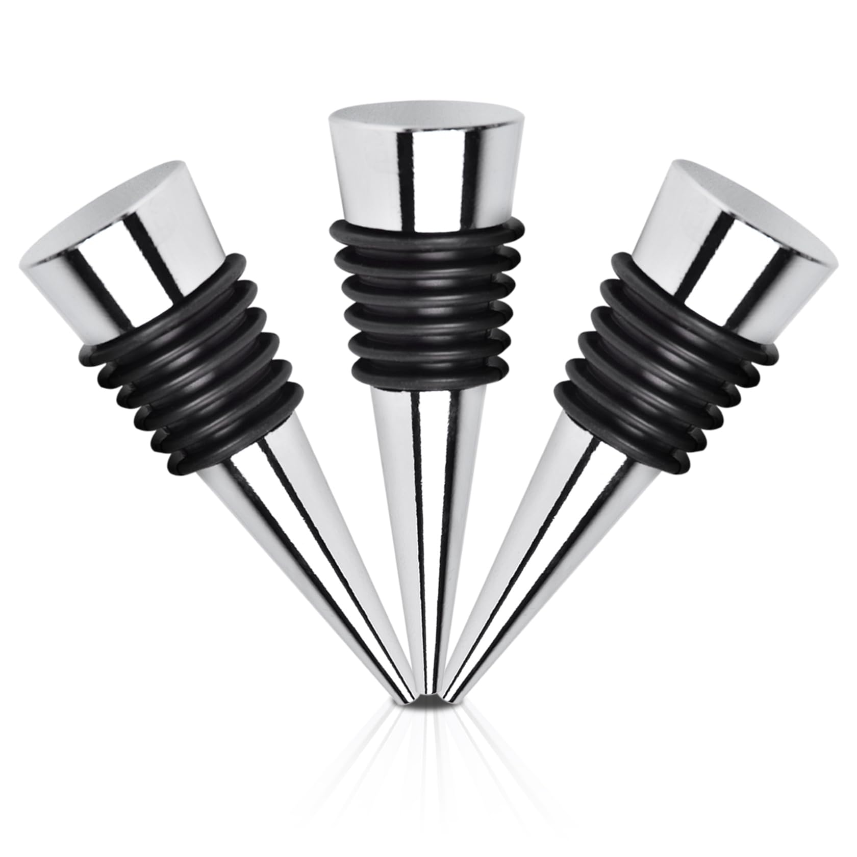 FBBULES 3 Pcs Bottle Stoppers, Reusable Wine Saver Sealer Corks for Wine Champagne Prosecco Beer Collection, Silver Flat
