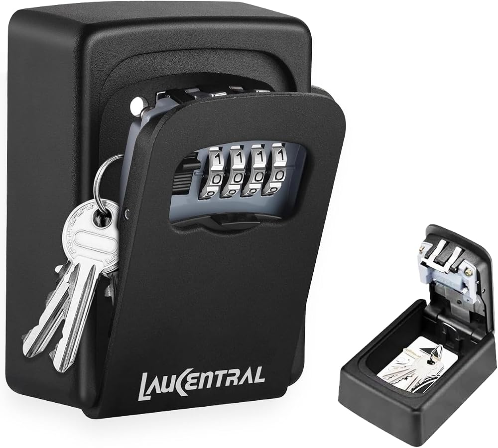 LauCentral Key Safe Wall Mounted 4-Digit Weatherproof Zinc Alloy Outdoor