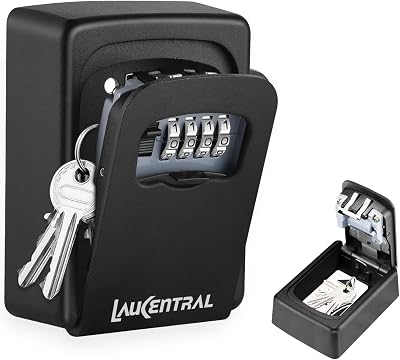 LauCentral Key Safe Wall Mounted 4-Digit Weatherproof Zinc Alloy Outdoor