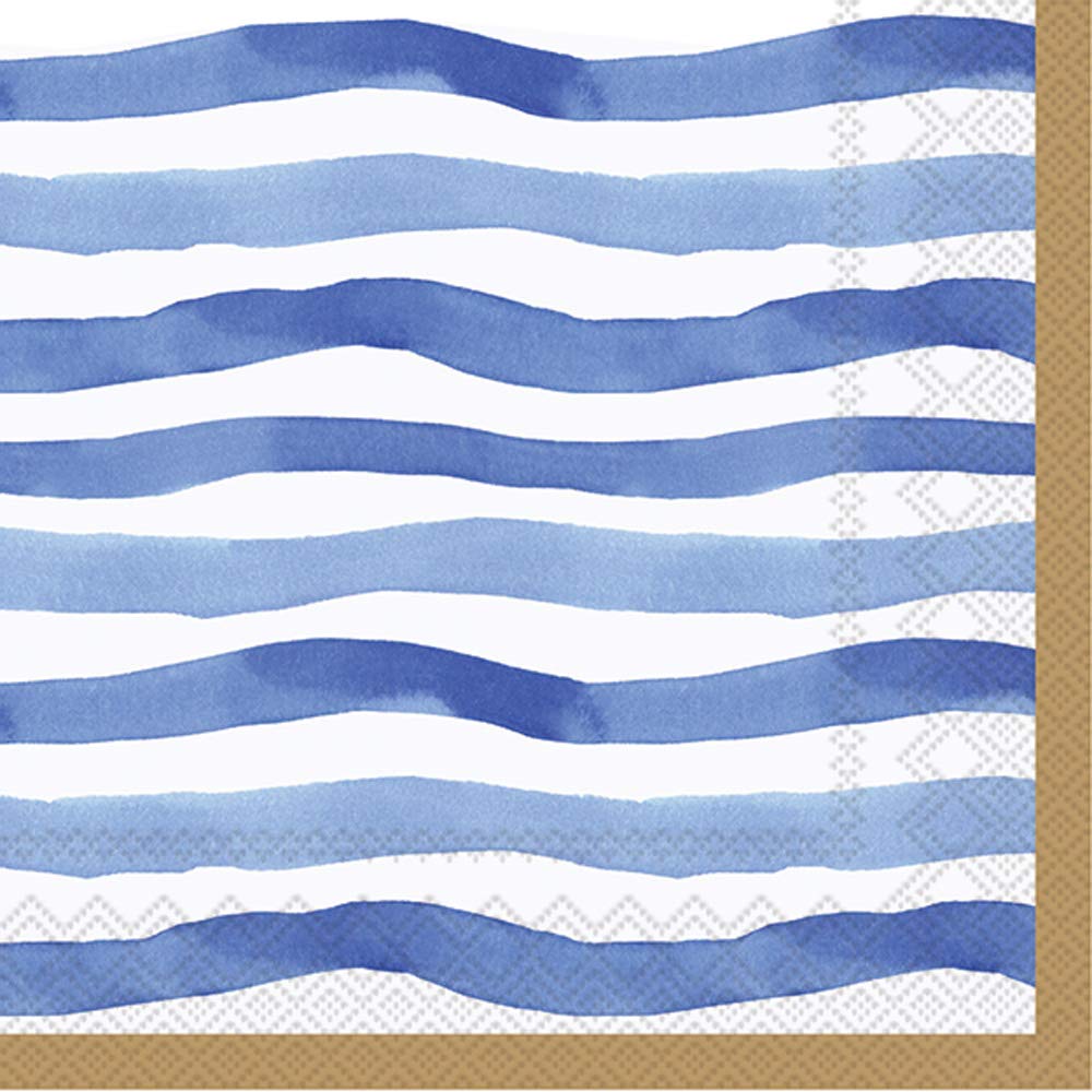 Boston International C817504 IHR Cocktail Beverage Paper Napkins, Wavy Stripe Blue