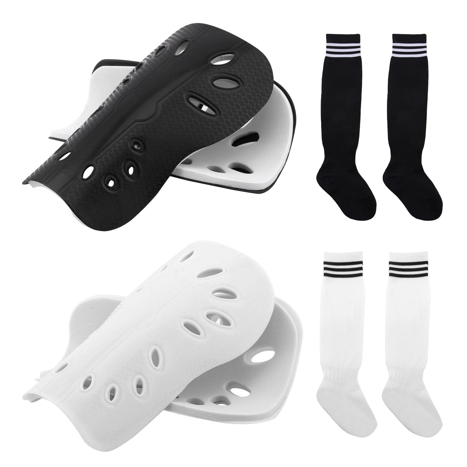 Soccer Shin Guards, Kids Youth Breathable Football Shin Pads and Long Soccer Socks for 7-12 Years Old Boys and Girls for Football Games, Soccer Equipment(size:2 Pairs Shin Guards & Soccer Socks)