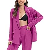 TRNY Women's Oversized Double-Breasted Suit Blazer Jacket Long Sleeve Casual Boyfriend Style Work Office Blazer with Pockets