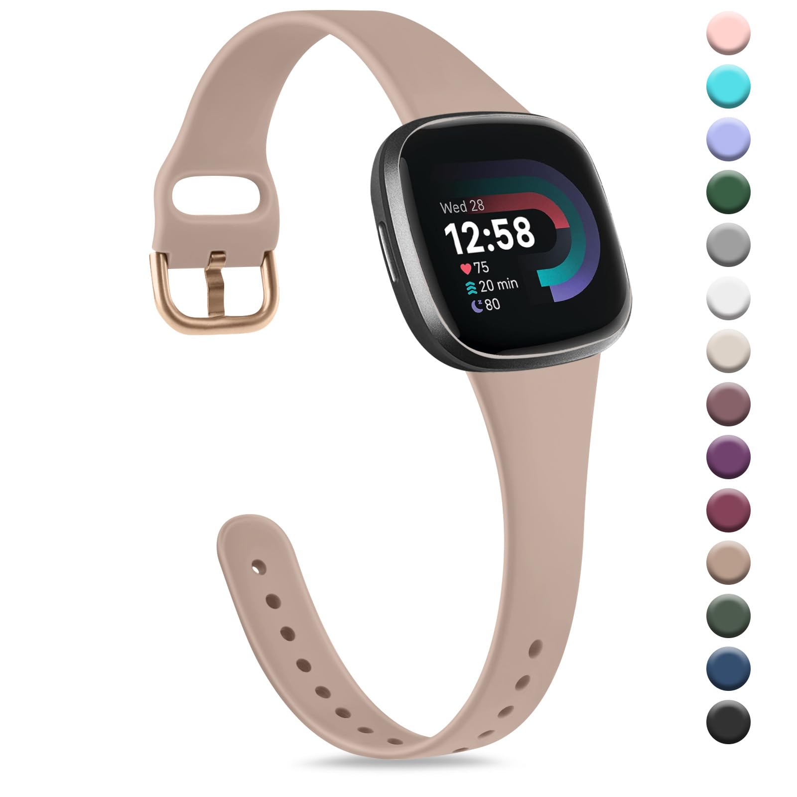 Strap compatible for Fitbit Versa 3 Straps/Sense/Sense 2 Strap for Women Men, Soft Slim Thin Silicone Replacement Band Wristband Watchband for Fitbit Versa 4 (Milk tea) — image 1