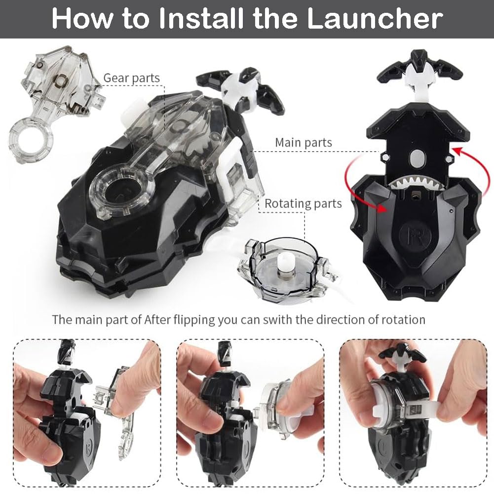 Bey Battling Burst Launcher and Grip, B-184 Left and Right Spin String Launcher Grip DB Layer System Compatible with All Bey Burst Series - Black