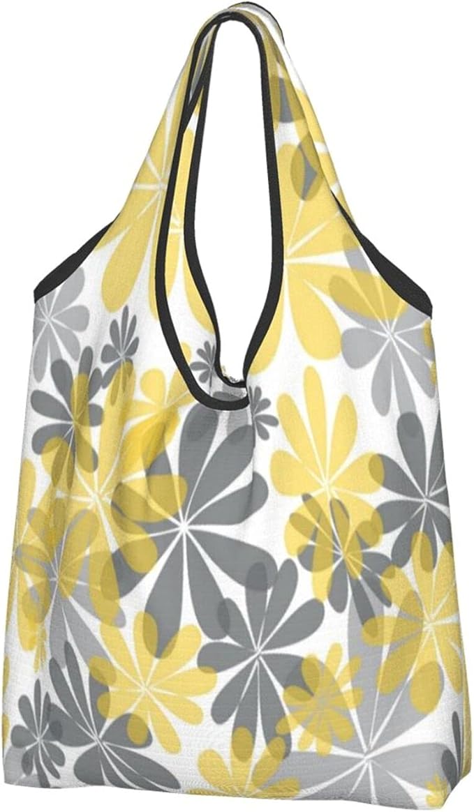 Bolsas de comestibles reutilizables de flores amarillas y grises bolso