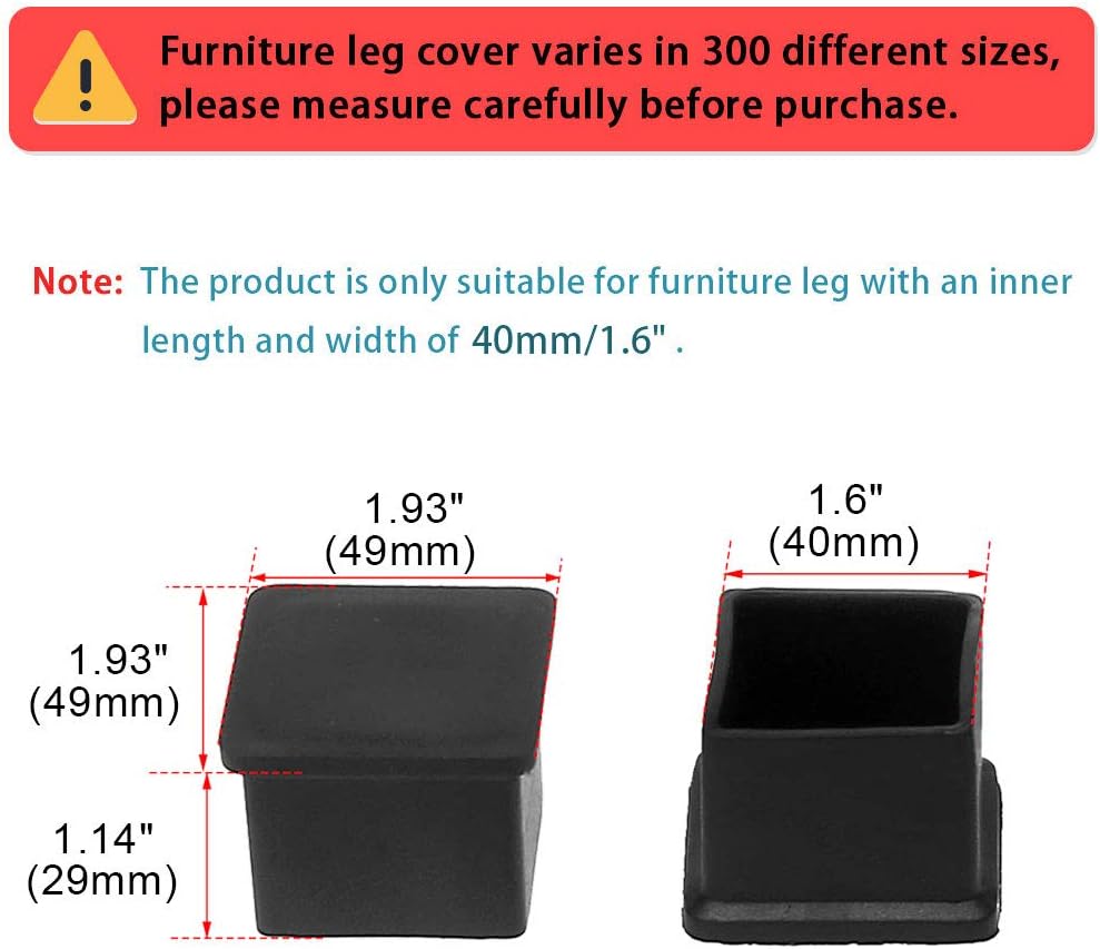 sourcing map 10 Pcs Black Rubber Square 40mm x 40mm Table Chair Leg Foot Cap - Image 3