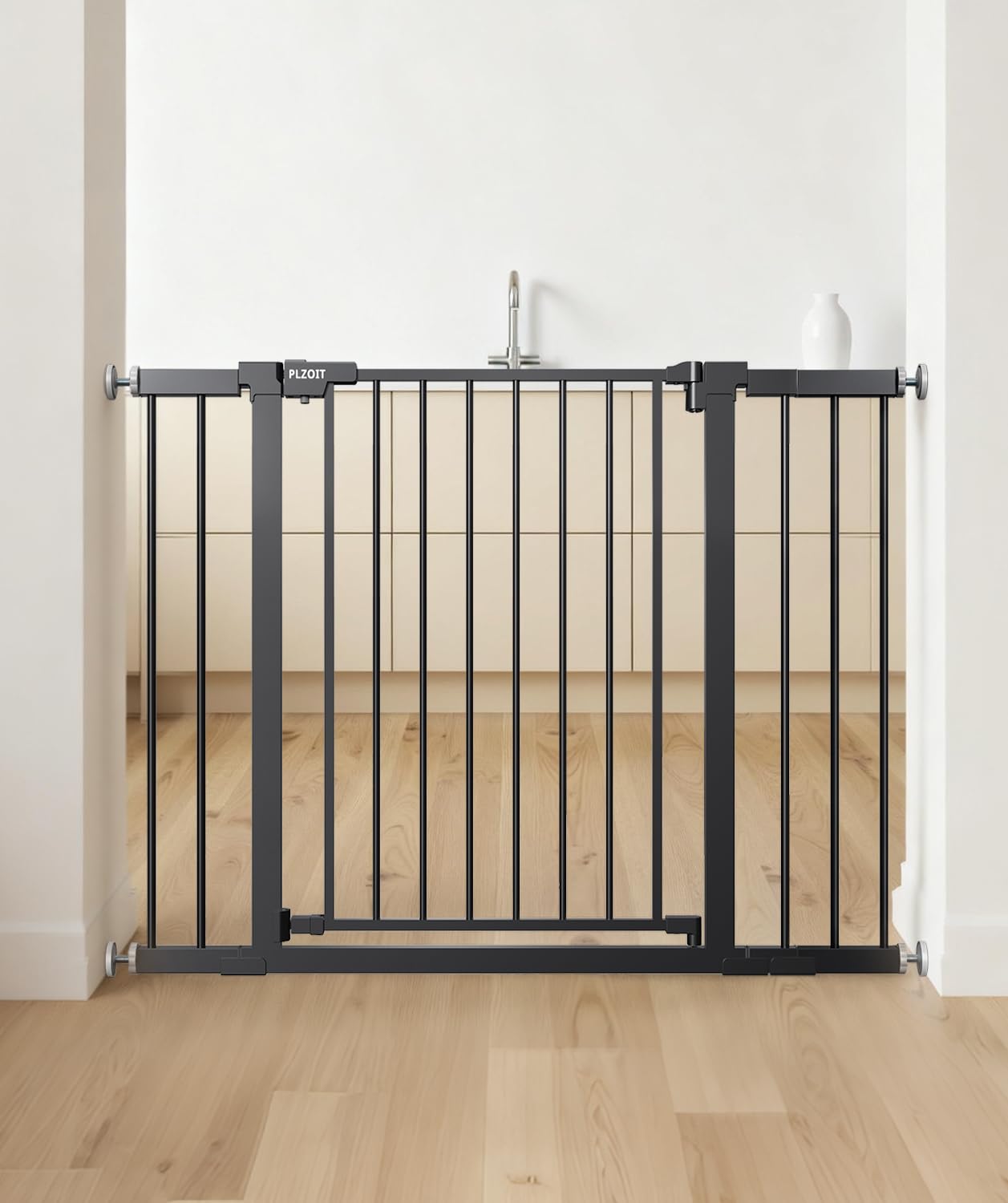 Photo 1 of 29.5-46" Extra Wide Baby Gate for Stairs, Dog Gate for Doorways, Walk Thru Auto Close Metal Pet Gate for The House, Stairs and Doorways Child Gate Pressure Mounted Safety Gate Indoor - Black