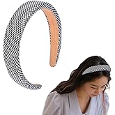Guqqeuc Buffalo Plaid Headband for Women Girls Black and White Check Headbands for Teen Girls Puffy Sponge Headband for Womens Padded Headbands for Women Basic Hair Accessories for Thick Thin Hair