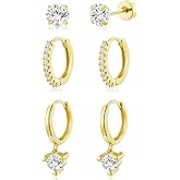 adoyi Gold Hoop Earrings for Women Surgical Steel Earrings Flat Back Studs Small Hoops for Sensitive Ears Hypoallergenic 14K Gold Plated Cartilage Earring for Lightweight Jewelry Gifts