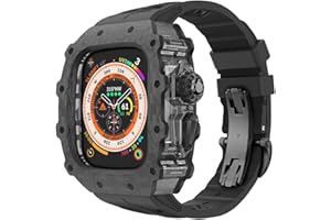 HUALIMEI For Apple Watch Ultra 2 Case Carbon Fiber Fluorine Rubber Band, Luxury iWatch Ultra 49mm Carbon Fiber Case for Men, Replacement Fluorine Rubber Strap Apple Watch 49mm Protective Bumper Cover