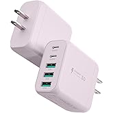EIZLXQ USB C Charger Block, [2-Pack] Type C Charger Fast Charging,50W 5-Port USB Wall Charger Multiport Type C Charging Block Cube for iPhone 17/16/15/14/13/12/11 Pro Max XS,iPad,Samsung&More-Pink