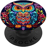 Floral Owl Space Ornamental Vibrant Folk Art Owl PopSockets Adhesive PopGrip