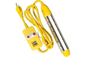 ZEGNEER Immersion Water Heater with Thermostat, 1500W Electric Submersible Water Heater with Stainless Steel Guard Cover, Portable Bucket Heater to Heat 5 Gallons of Water in Minutes,Yellow