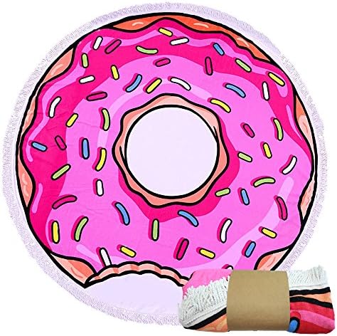 Honboom Microfiber Large Round Beach Blanket Yoga Mat. with Tassels Ultra Soft Super Water Absorbent Multi-Purpose Towel (Donuts)