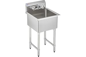 WILPREP 1-Compartment Sink, 18x18x12 in. Kitchen Sink with Strainer X-Shaped Guides Backsplash, Freestanding Single Bowl Utility Sink, Work Station Sink for Garage Kitchen Laundry Room Pet Salon