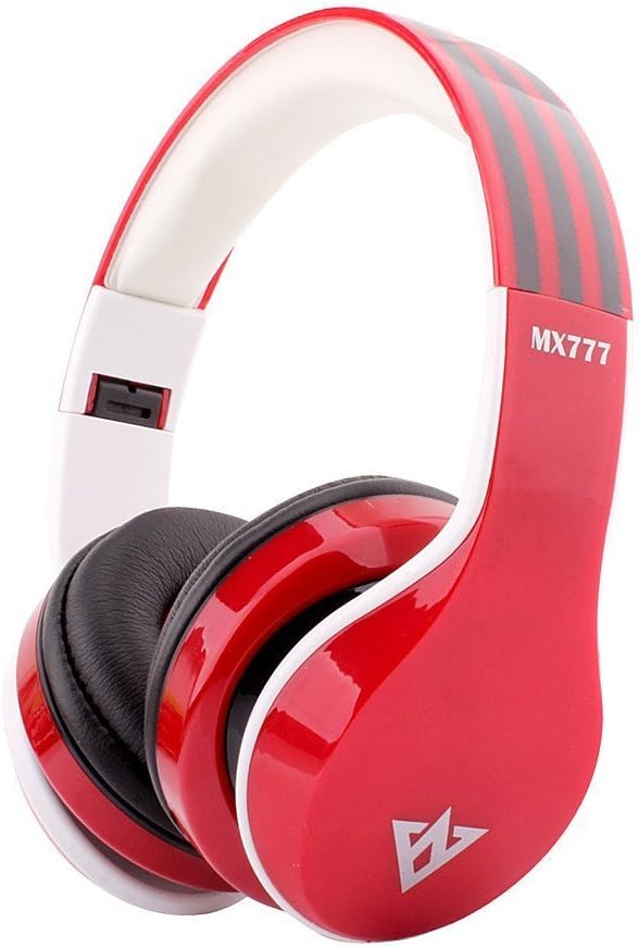 Joylong MX777 Over-ear Headband Wireless Stereo Bluetooth 4.0 + EDR Headphone Headset Foldable FM/SD Card Headset Built-in Microphone for PC Laptop,Mobile Phone,Bluetooth enabled game consoles (Red)