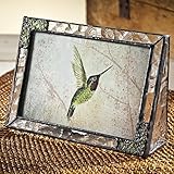 J Devlin Pic 352-46H Stained Glass 4x6 Picture Frame Horizontal Landscape Photo Frame Clear Textured and Green with Metal Overlay Hummingbird Keepsake Gift