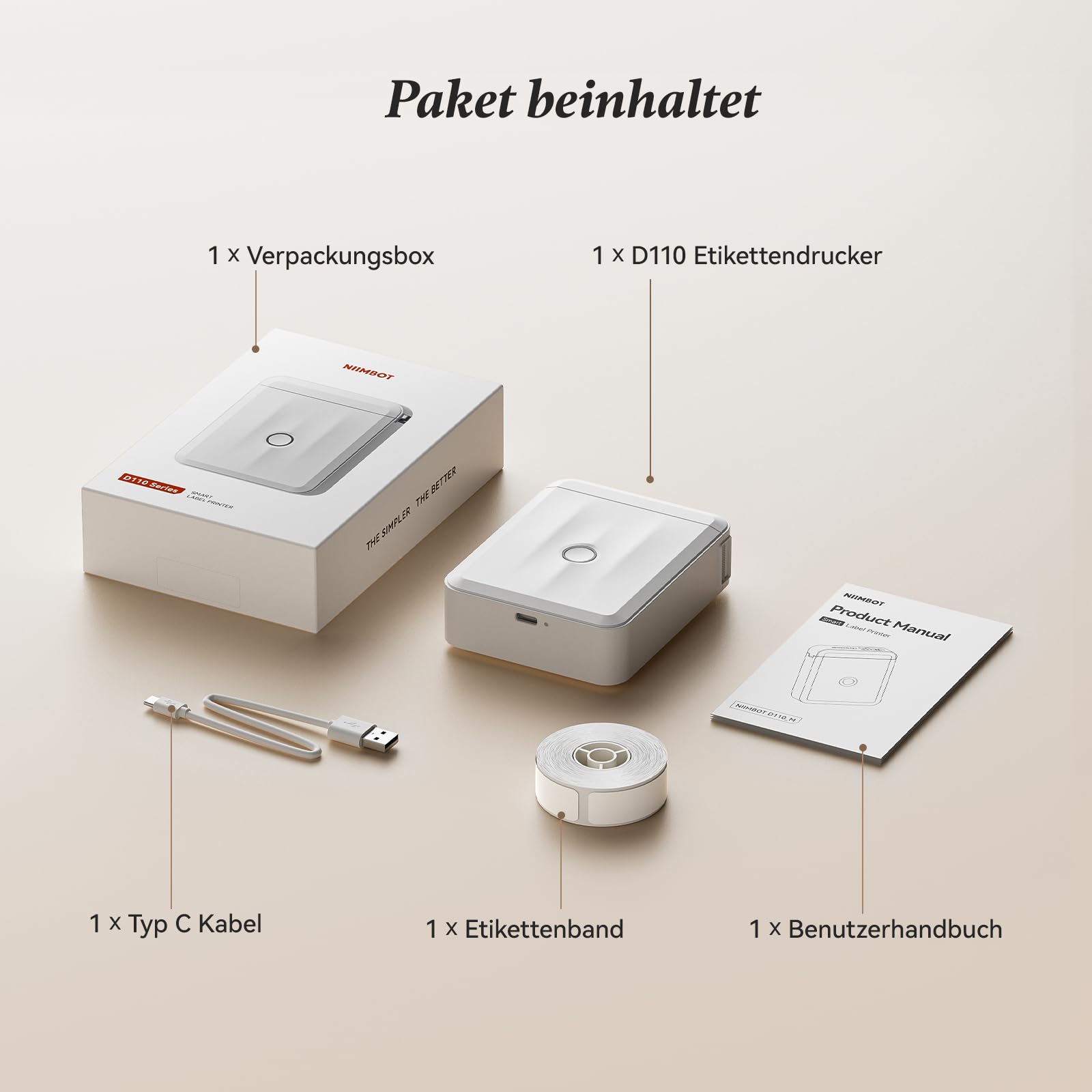 NIIMBOT Namensaufkleber Etikettendrucker, D110 Bluetooth Etikettiergerät, mit wasserdichte Etiketten 155 Stück/Rolle, Für Zuhause Büro Schule Kindergarten, Weiß 7