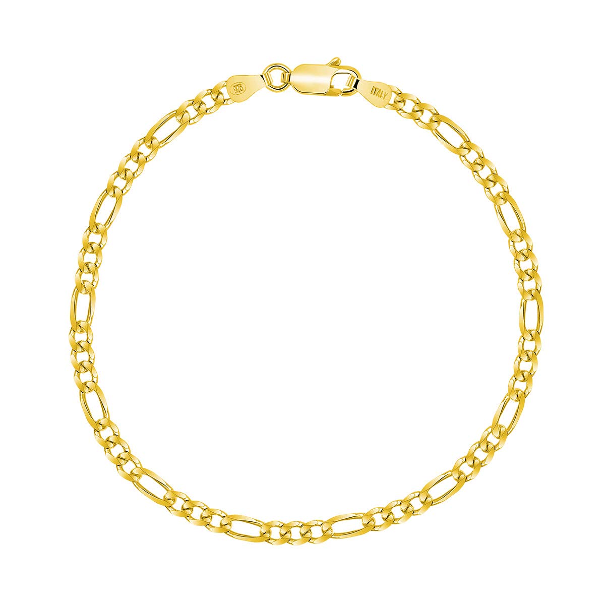 PLANETYS - 18K Yellow Gold Plated 925 Sterling Silver Figaro (1+3) Chain Bracelet Width 3.25 mm