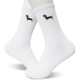 KGHYT Dachshund Dog Embroidered White Socks for Women and Teens, Simple Casual Dachshund Socks Gift for Dog Moms, Christmas Pajama Matching(017)