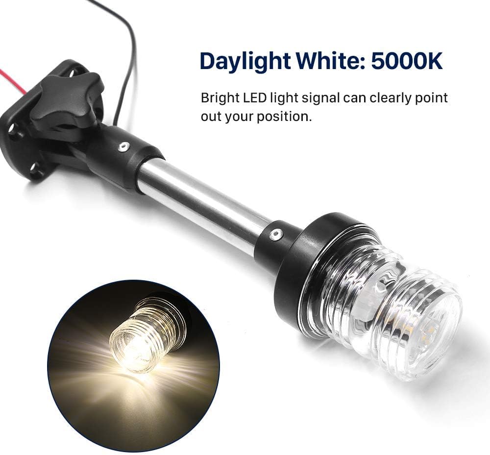 Obcursco Adjustable Boat Stern Light White All Round Anchor Light 9 Inch Fold Down Boat Stern Light : Sports & Outdoors