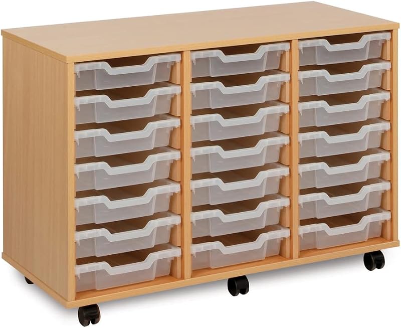 Office Needs Direct Monarch Mobile Storage Unit 24 Clear Trays Beech